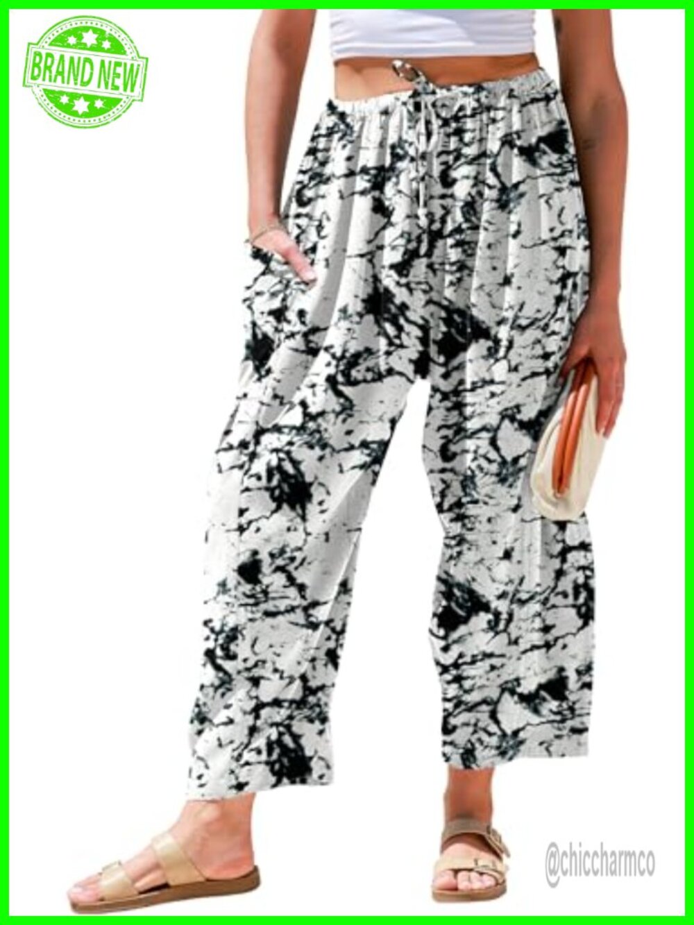 Womens Linen Wide Leg Palazzo Harem Pants Drawstring Beach Casual